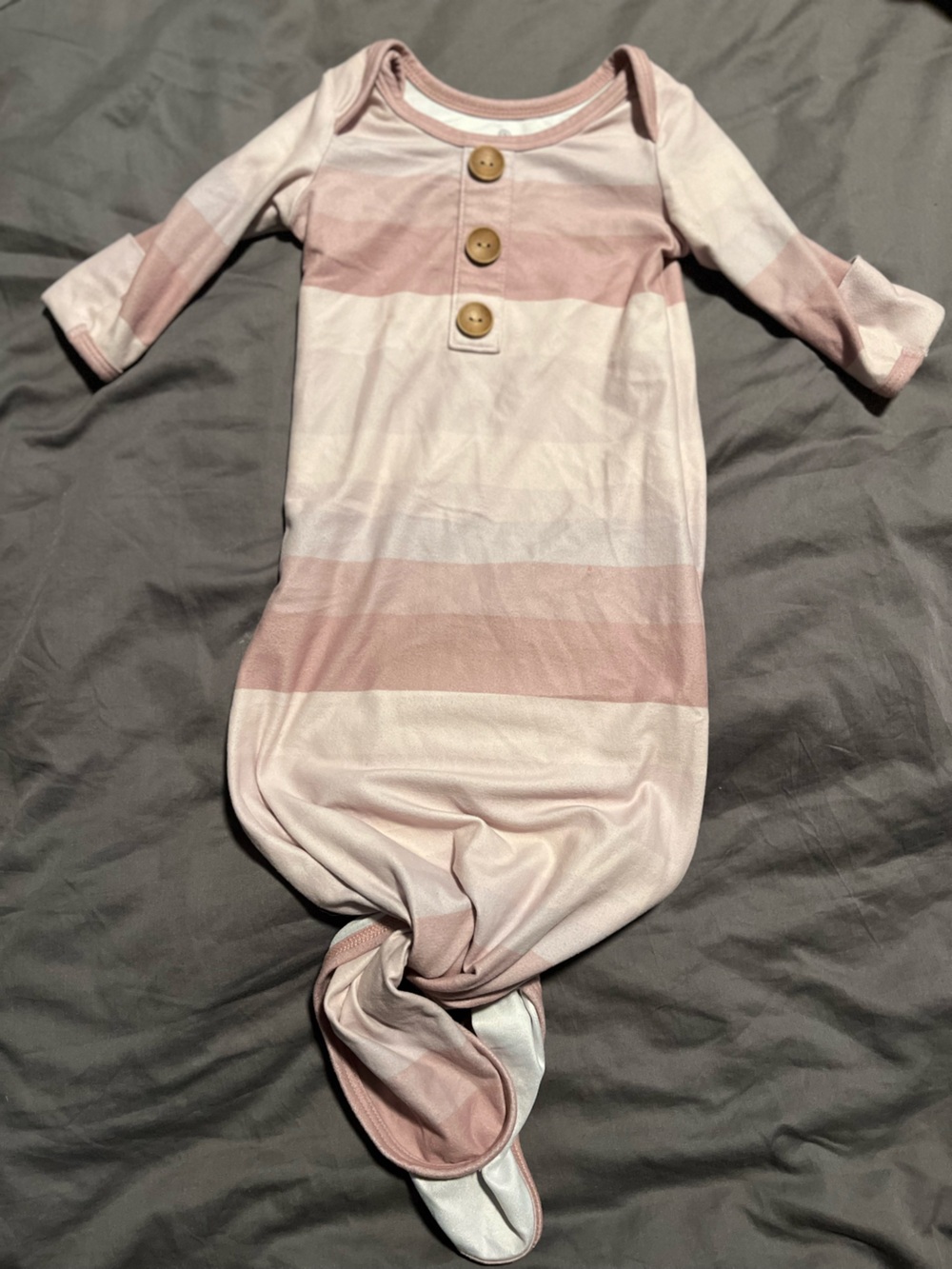 Caden Lane Pink and Cream Striped Button-Front Baby Gown